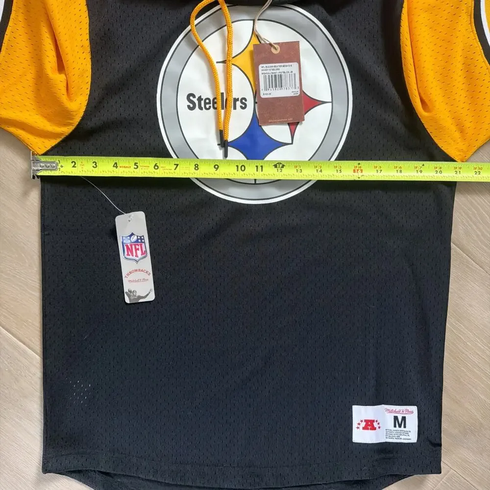 Mens Mitchell & Ness Pittsburgh Steelers Buzzer Short Sleeve Hoodie M - Picture 4 of 9